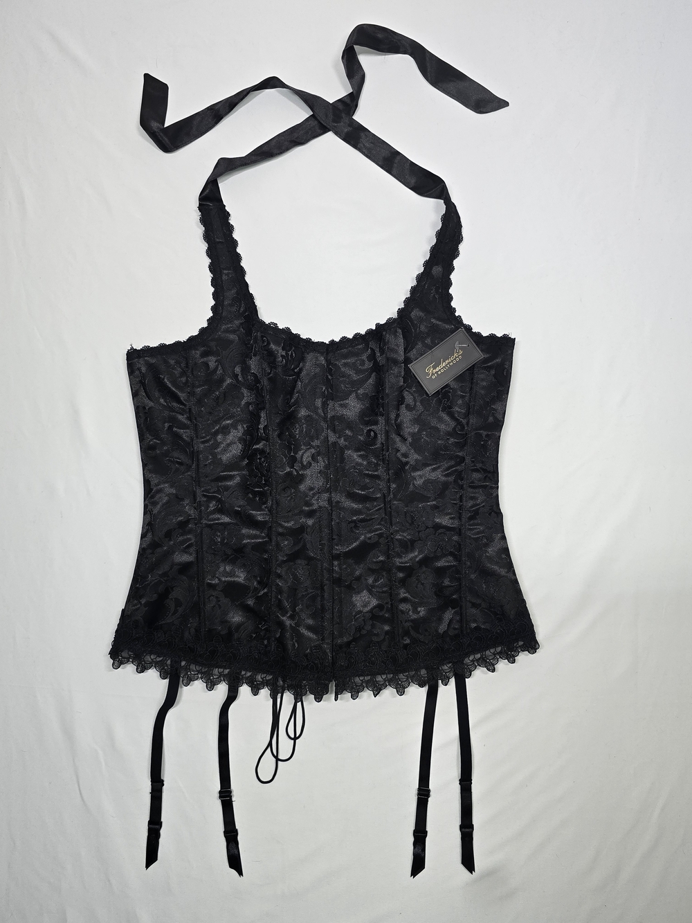 Frederick's of Hollywood Hollywood Dream Black Brocade Halter Corset NWT